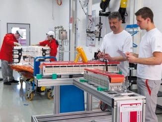 Electrical final assembly of an Audi R8 e-tron battery
