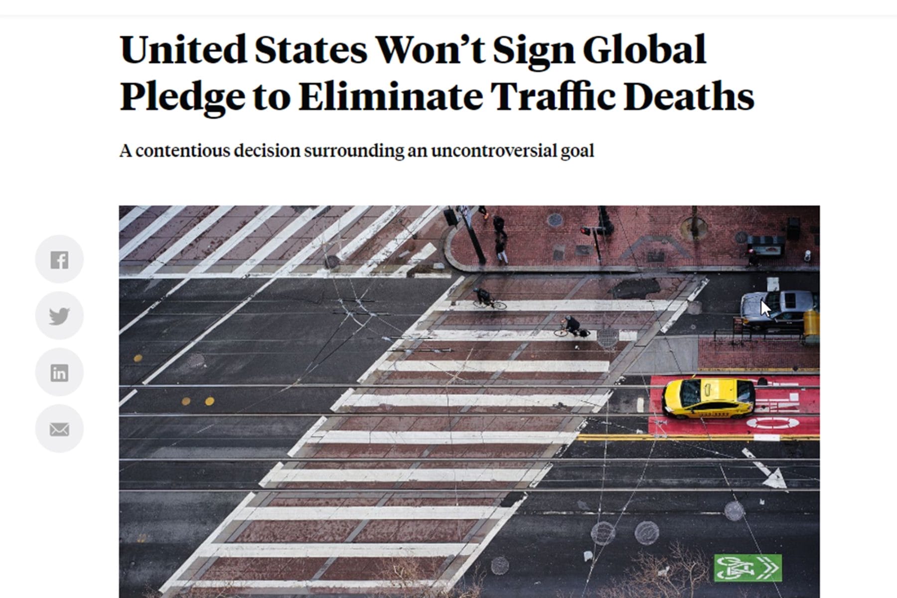 United States Won't Sign Pledge to Eliminate Traffic Deaths - InsideHook