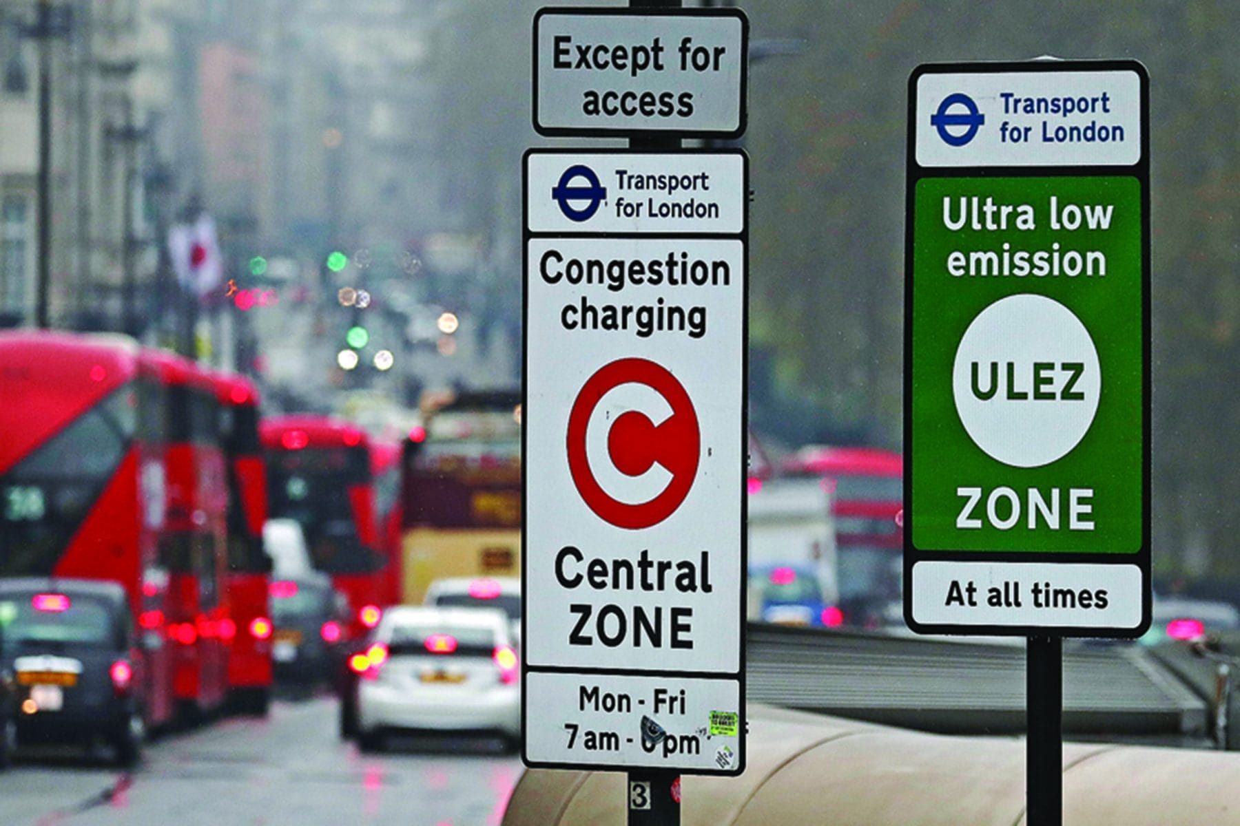 Cars enter the new Ultra Low Emission Zone that has come into force Monday, in London, Monday, April 8, 2019, one of the world's first emission charge for cars. Drivers of older and more polluting cars face paying a new Â£12.50 fee adding to the Congestion Charge to enter the centre of the capital. (AP Photo/Frank Augstein)