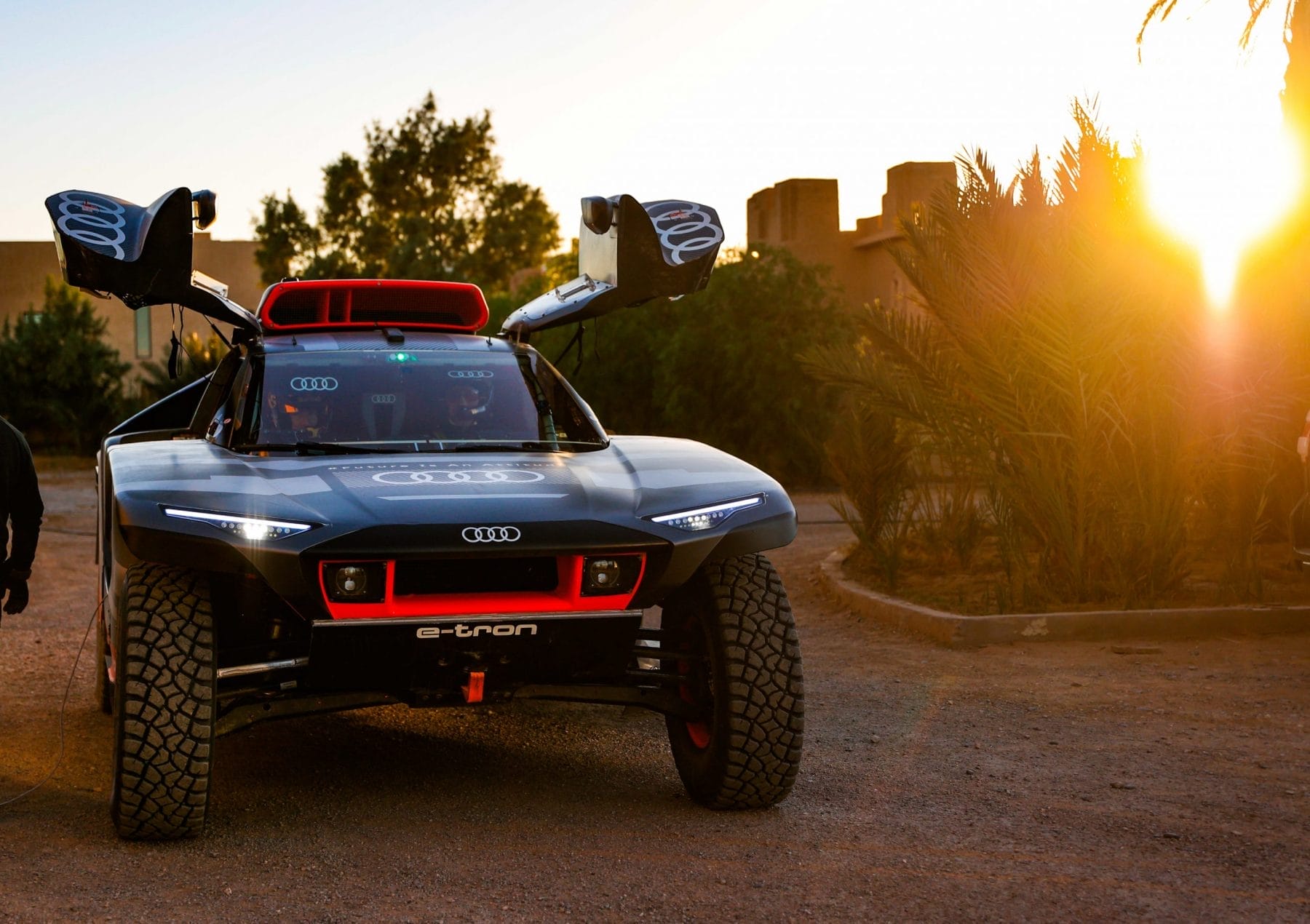 The Audi RS Q e-tron during testing in Morocco for the Dakar Rally.