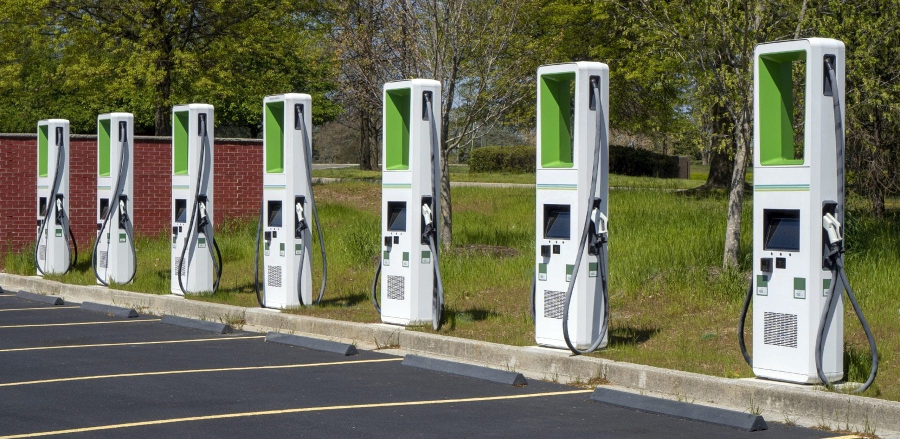 Charging station for electric vehicles in a mall parking lot.