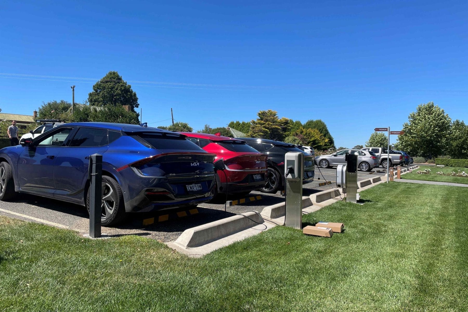 Cropped KIA EV6s charging at winery