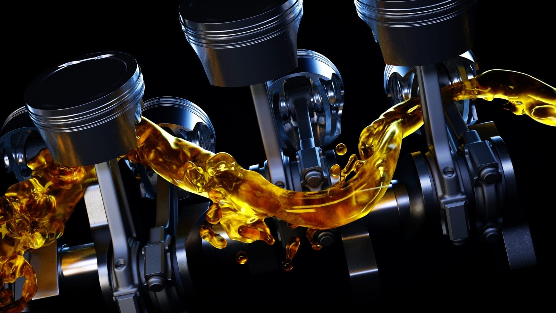 3d illustration of car engine with lubricant oil on repairing. Concept of lubricate motor oil