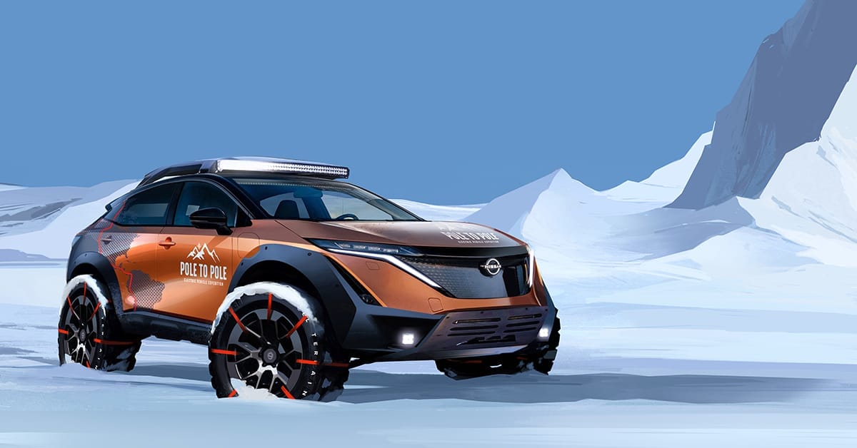 Pole to Pole expedition Nissan Ariya e-4ORCE illustration