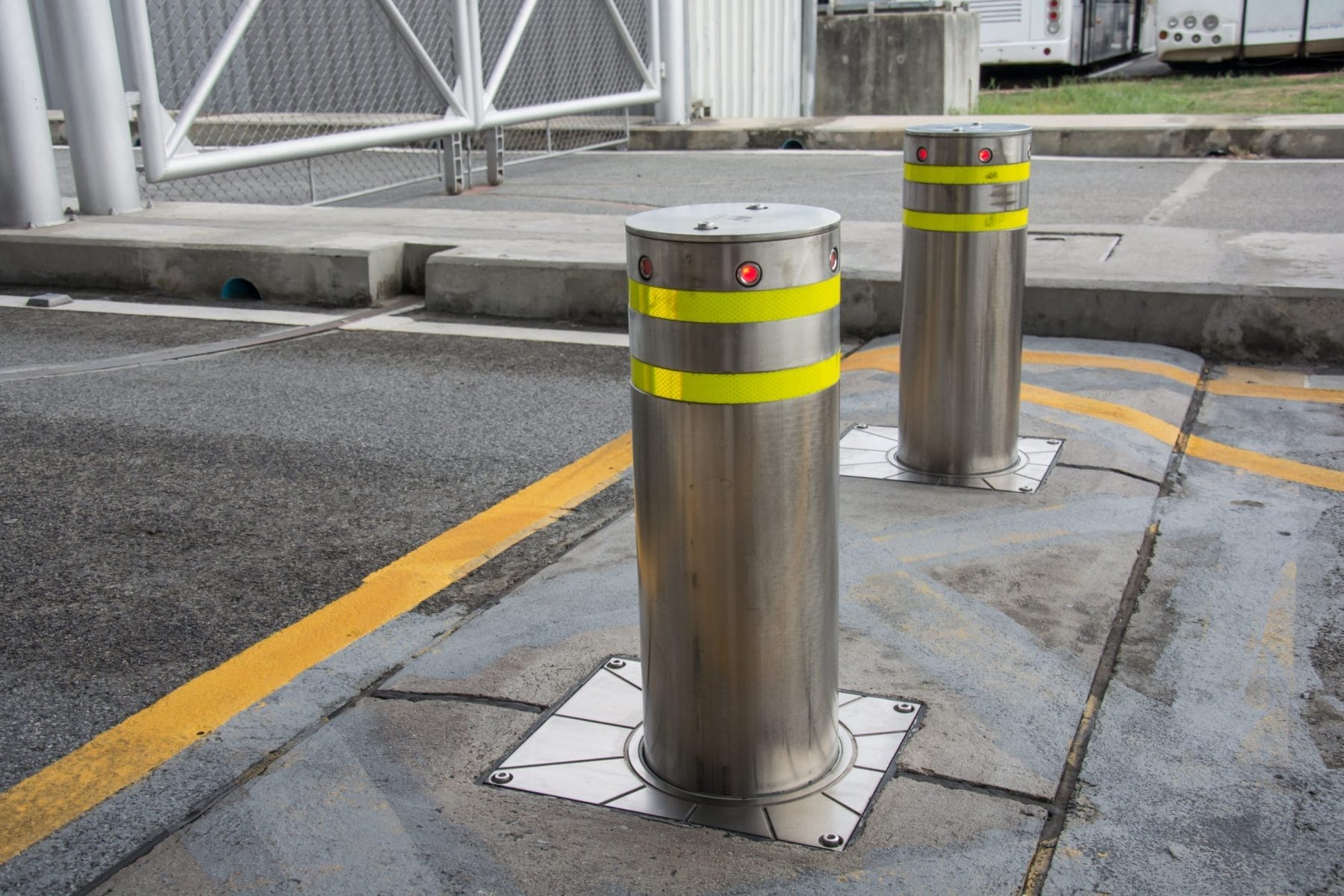 bollards with Security at the gate