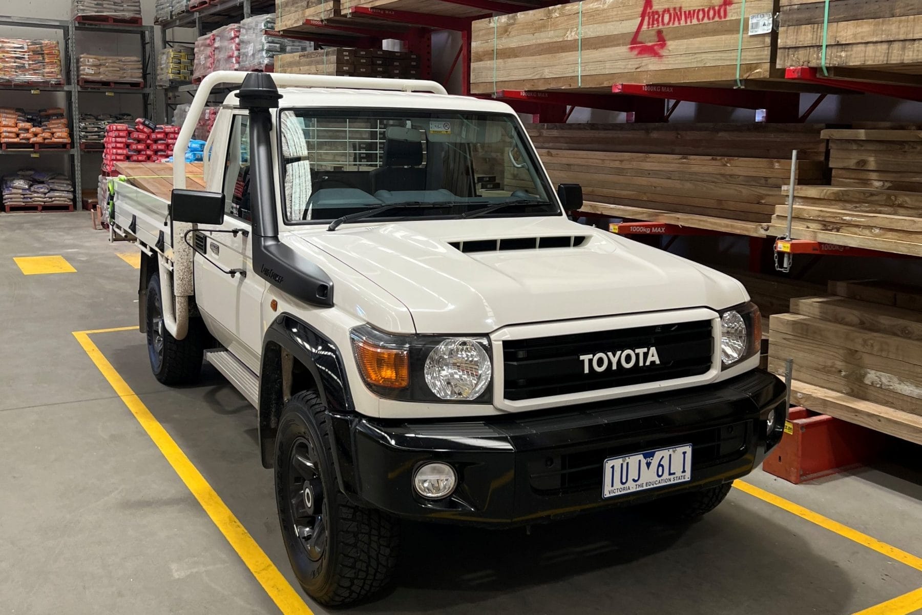 Toyota LandCruiser 79 series single cab chassis 70th Anniversary Ute loaded in bunnings
