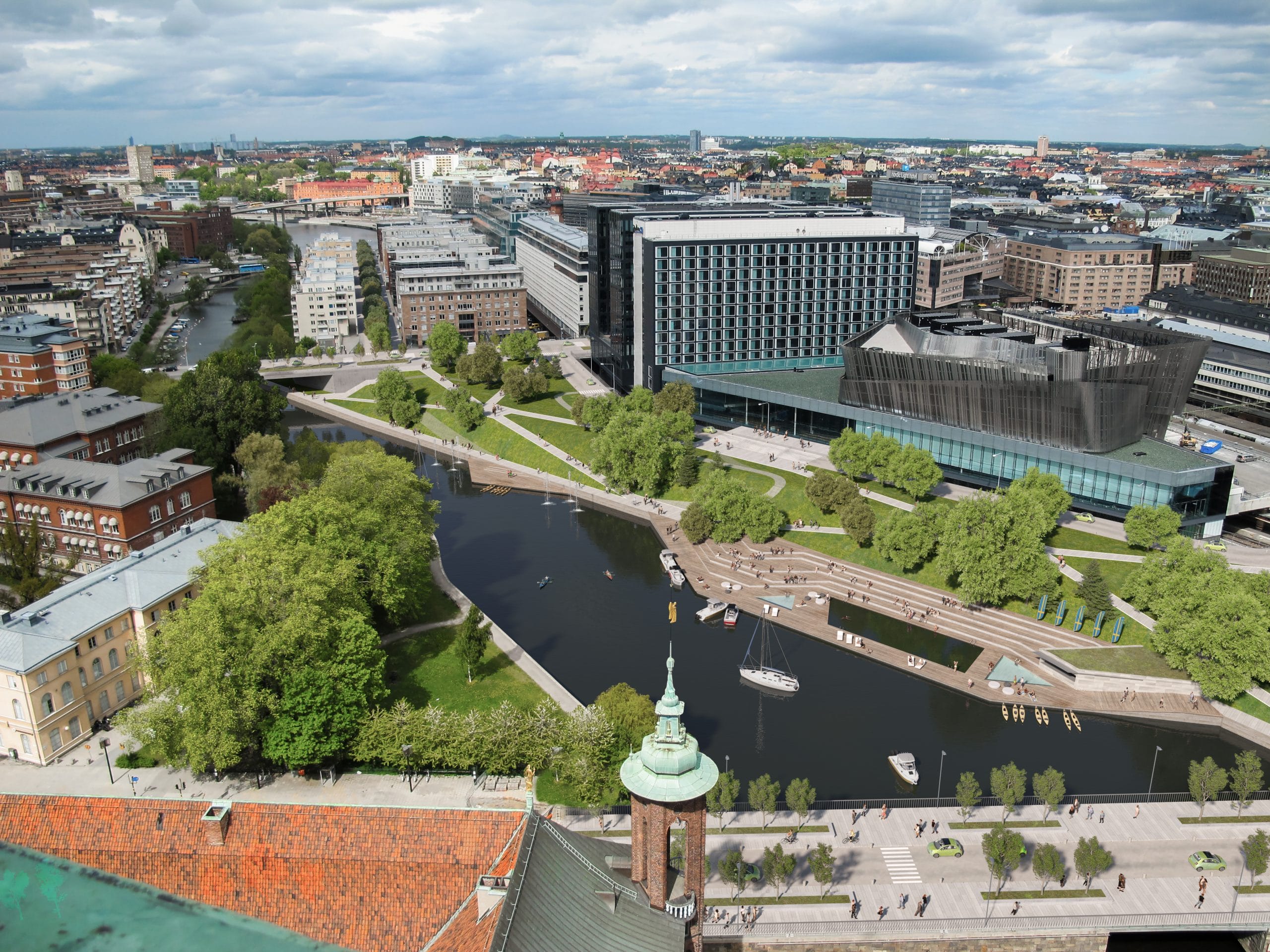 Stockholm Sweden. The view from the observation deck of a modern city and road junctions