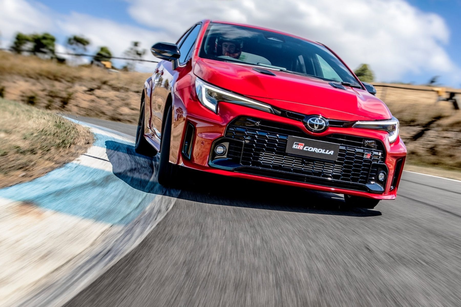 2023 Toyota GR Corolla GTS (Feverish Red) on race track